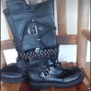 Punk Men's Heavy Metal Rock Rivet Bullet Round Toe Leather Motorcycle Boots